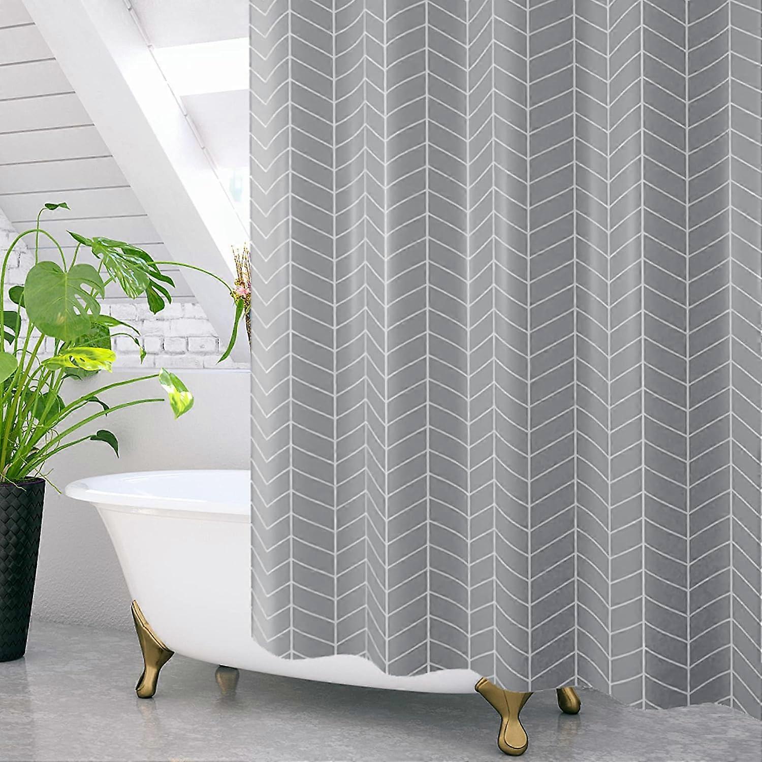 Shower Curtain 180x200CM Waterproof Polyester Fabric Machine Washable Bathroom Curtain with 12 Hooks Gray
