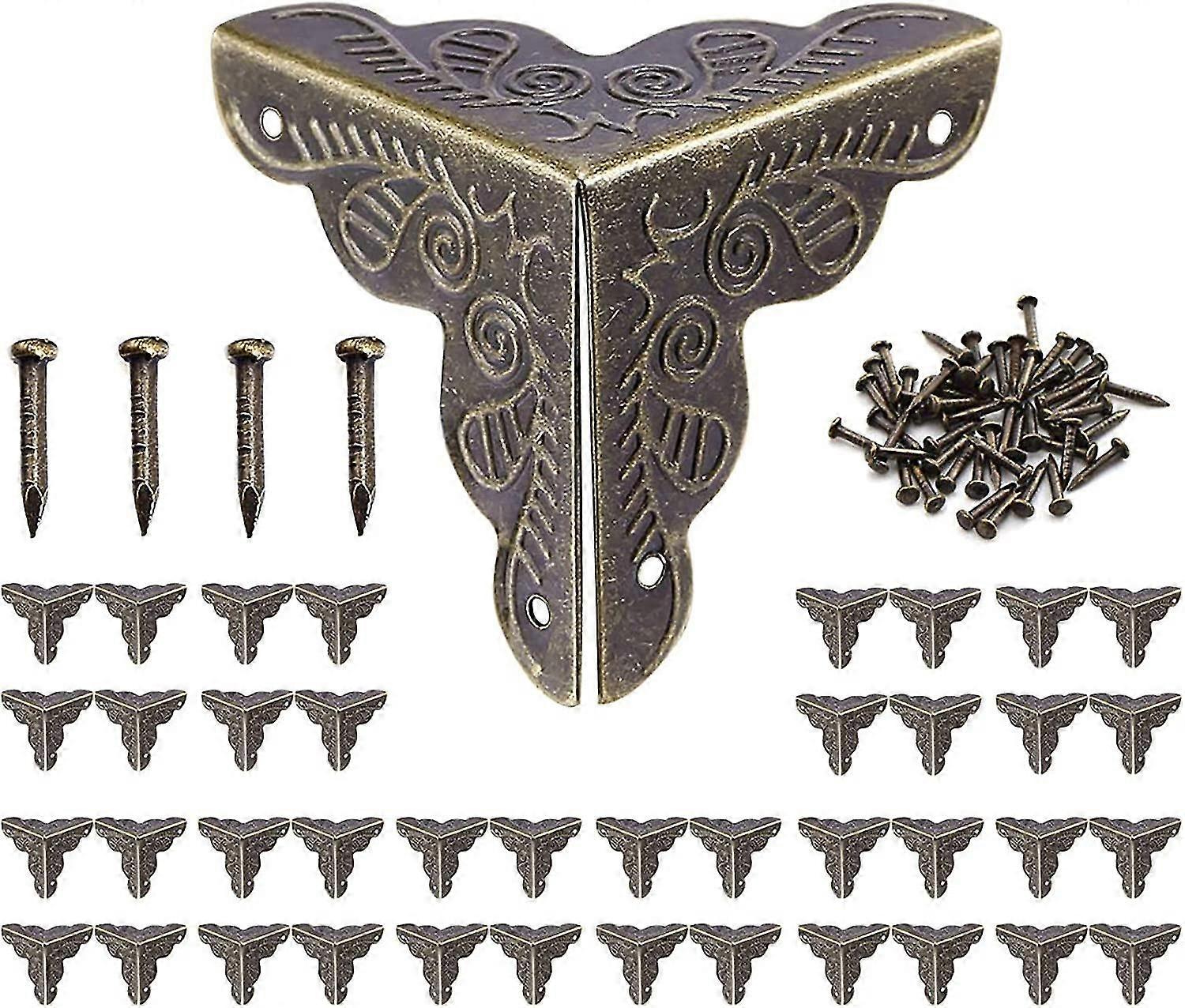 40pcsヴィンテージコーナー、アンティークメタル家具コーナー、木箱とヴィンテージスタイルの家具の保護コーナー、ブロンズルック装飾家具-25x3