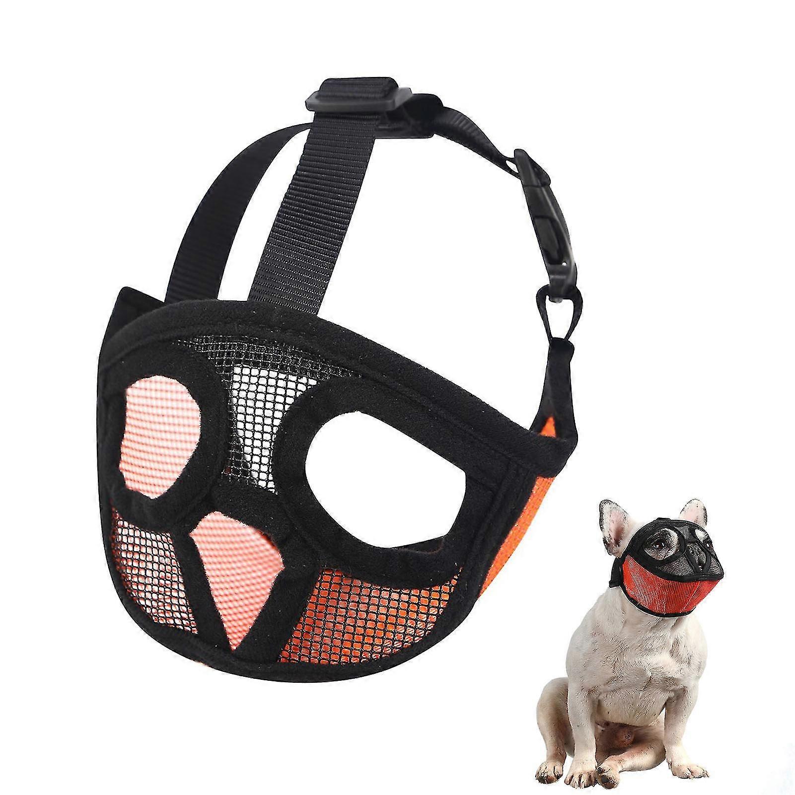 Short Snout Dog Muzzle Bulldog Muzzle Drinkable Adjustable Breathable Mesh for Training Biting Barking