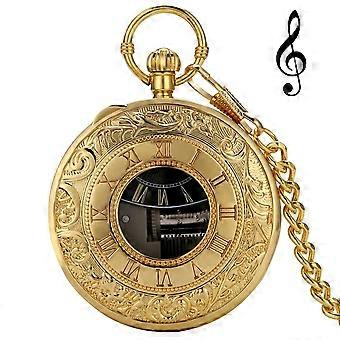 Reloj de bolsillo musical Números romanos Pantalla Colgante de cuarzo Melody Castle in The Sky Reloj de bolsillo de música Relojes creativos Regalos