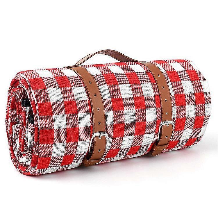 Picnic Blanket, Outdoor Portable Beach Blanket,picnic Blankets With Carrying Handle For Family, Park, Hiking, Camping, 200 X 150cm, Red Check1pcred An