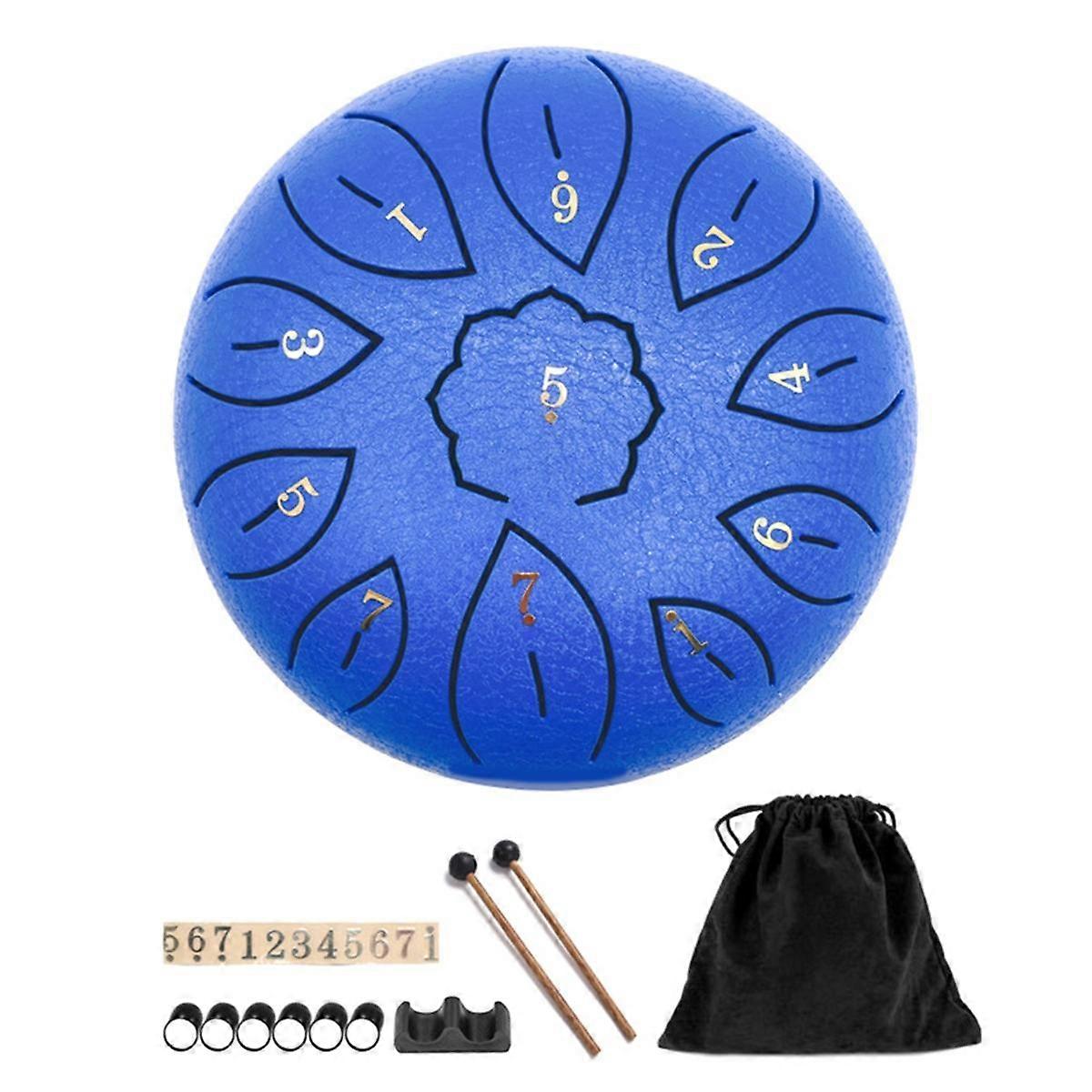 Rain Drum for Outside, Steel Tongue Drum 11 Notes 6 Inches Chakra Tank Drum Steel Percussion Padded Mallets Blue