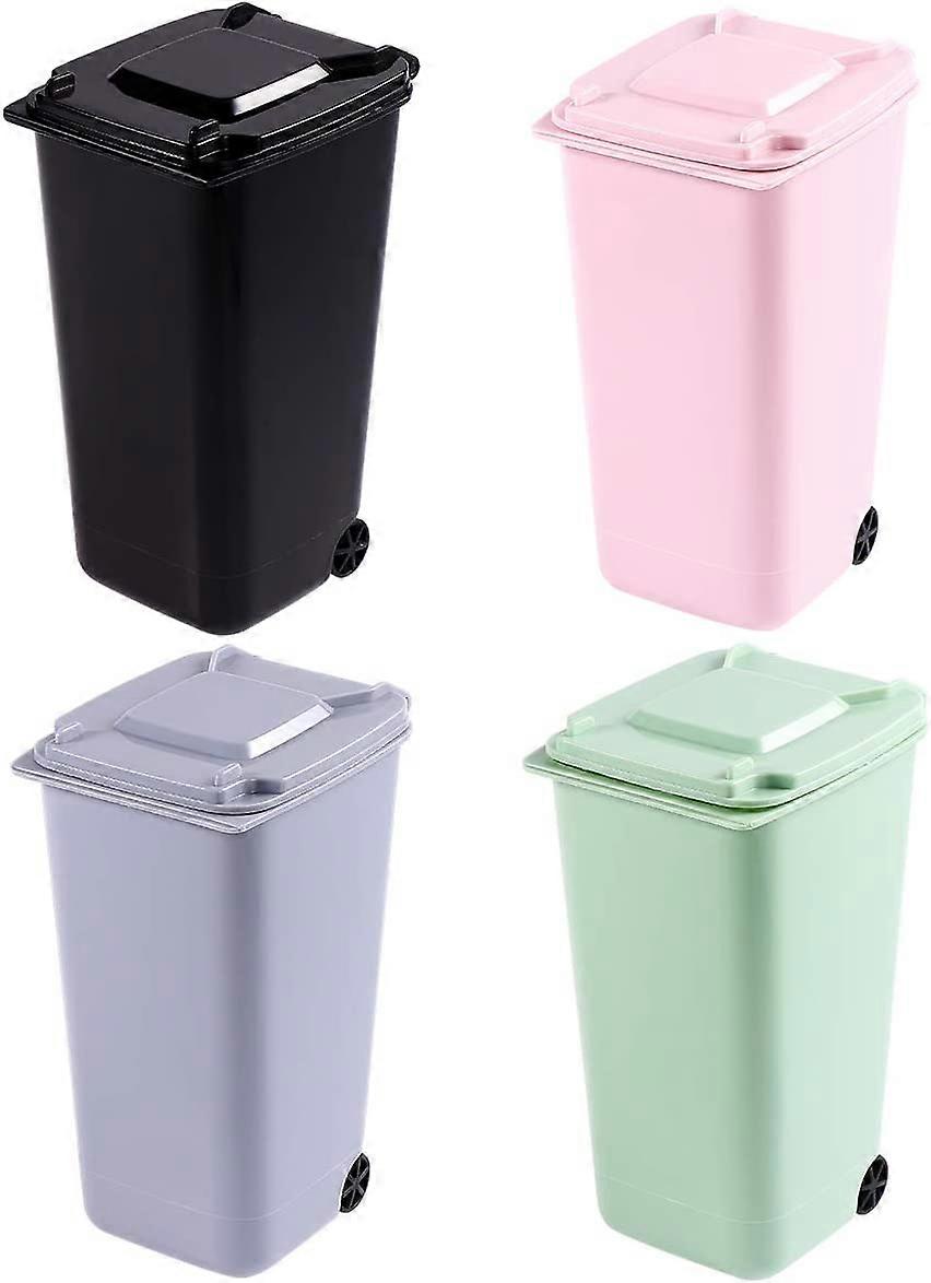 Office Trash Can, Desktop Mini Trash Bin, Garbage Bin Set Pencil Cup Holder with Lips & Wheels(4PCS)