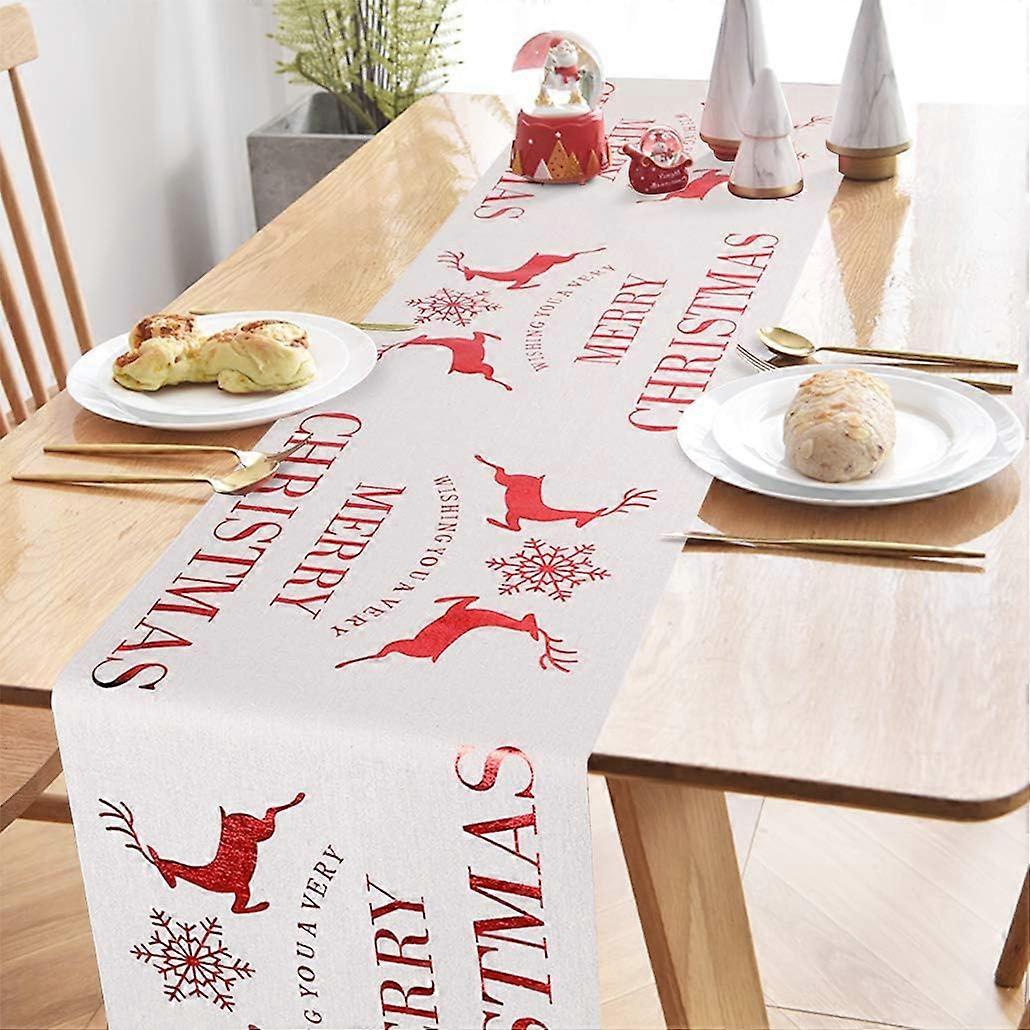 Christmas flag printed cotton linen tablecloth Christmas table runner rectangular table runner tablecloth decorationsBeige elk