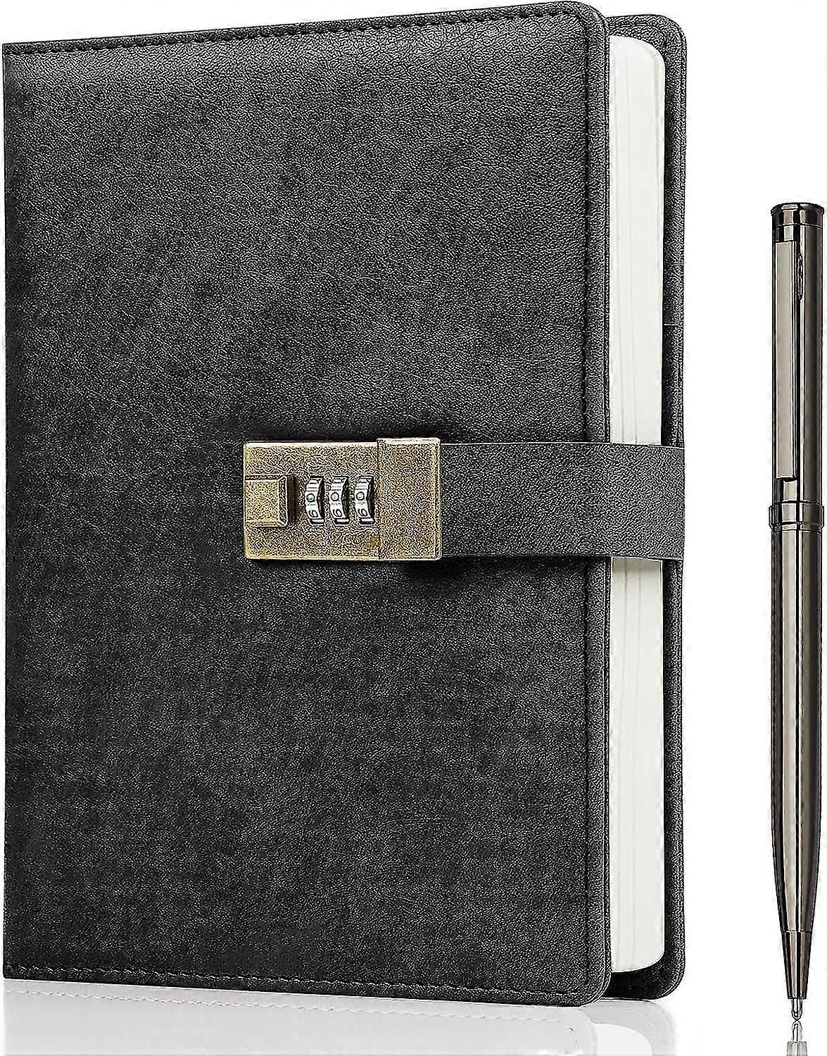 Diary With Lock, A5 Pu Leather Journal With Lock 240 Pages, Vintage Lock Journal Password Protected Notebook With Pen & Gift Box, Lock Diary Planner O