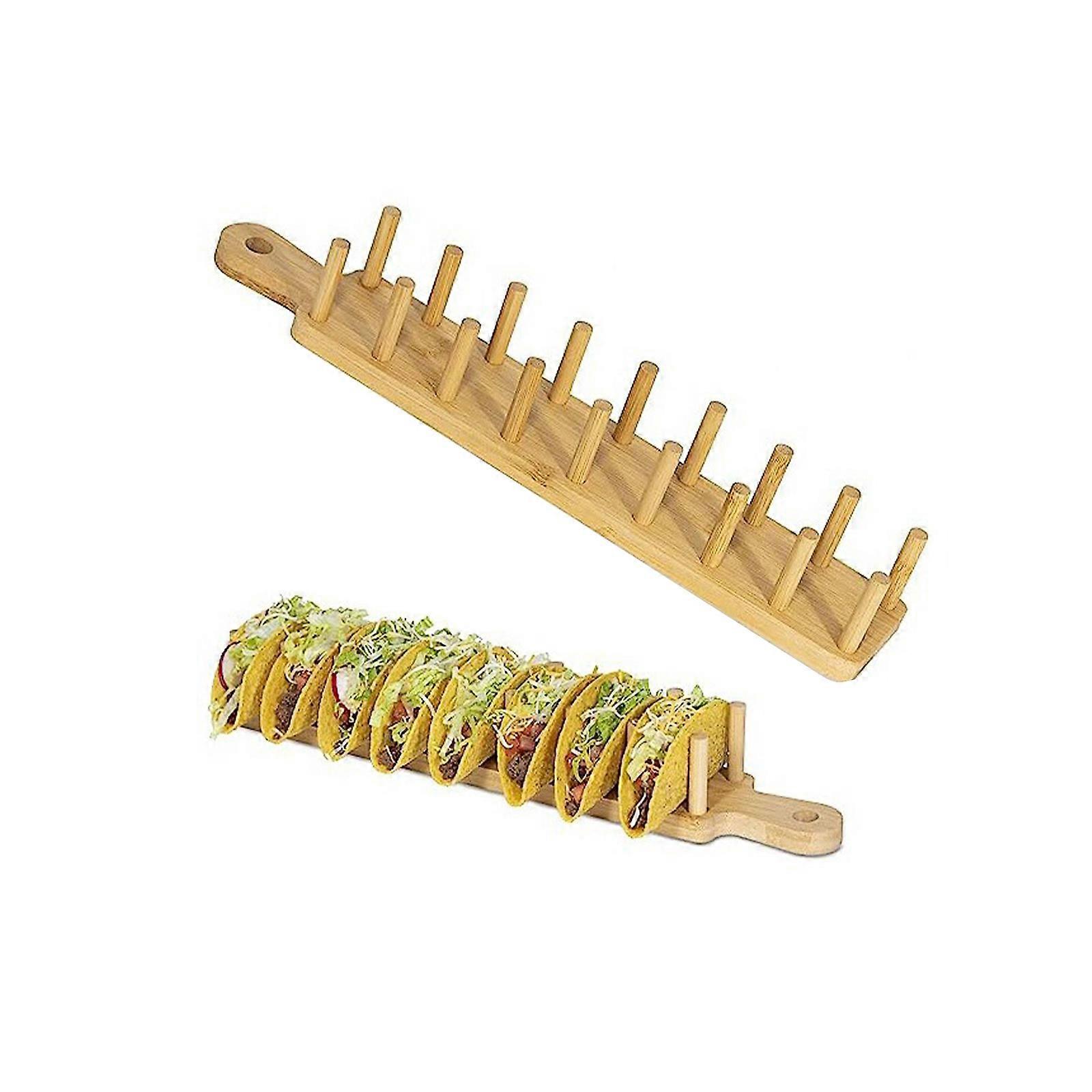 Bambus-Taco-Tablett mit Griffen 8, Taco-Halter ermöglicht Mehrzweck-Lebensmitteltablett + Clip