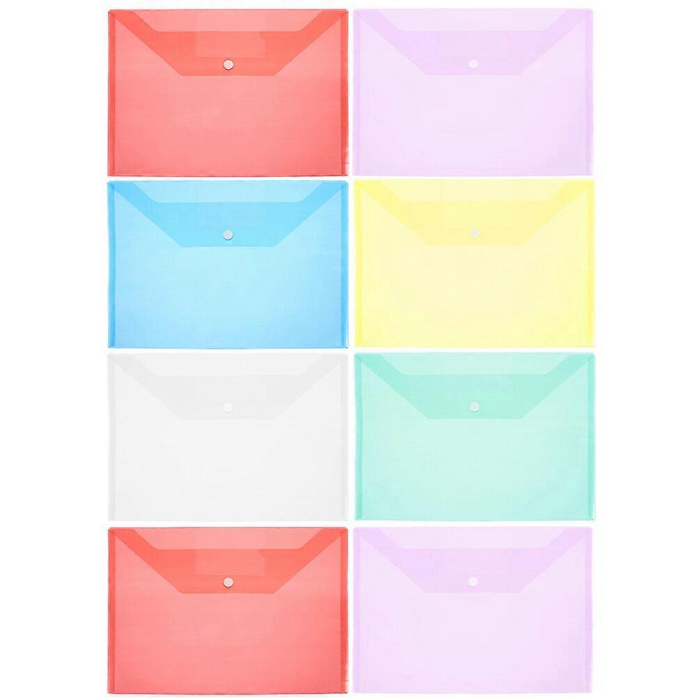 8pcs Documents Envelopes Button File Bags Transparent File Pockets Plastic Document Storage Bags