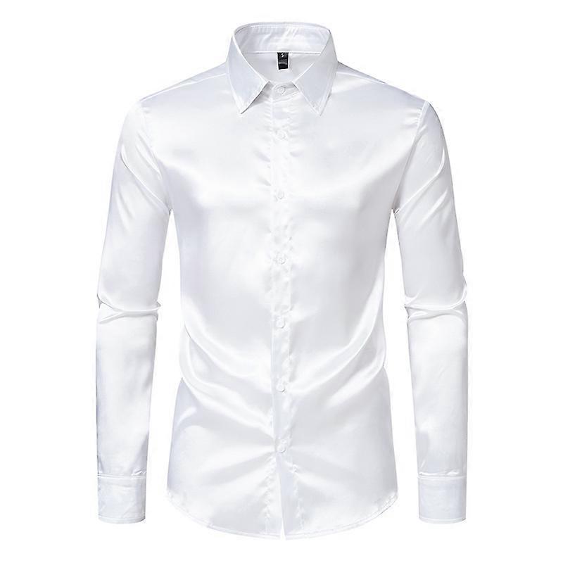 Glänzendes Slim Fit Satin Langarmhemd für Herren