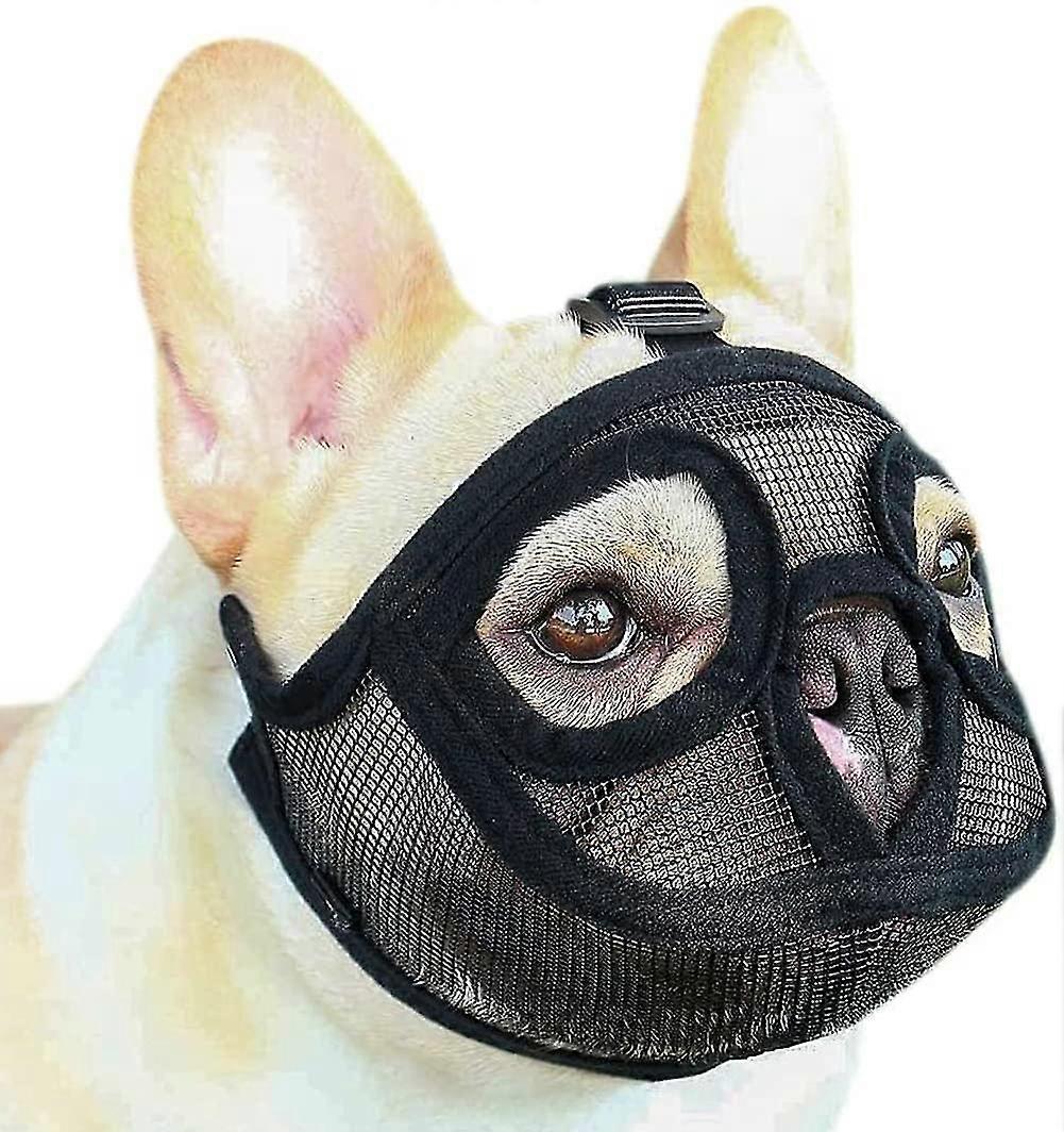 Mesh Dog Muzzle Short Snout Dog Muzzle Dog Muzzle Adjustable Breathable Mesh Muzzle Bulldog Muzzle For Biting Chewing Barking Dog Mask, Black, S