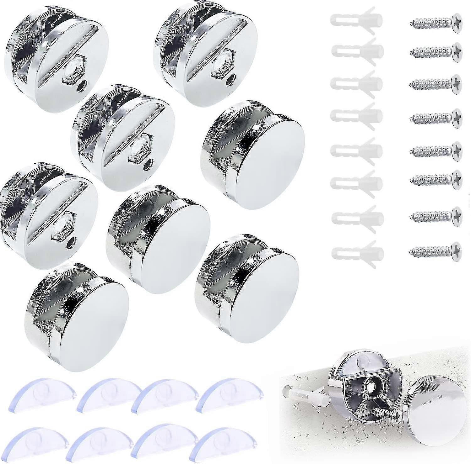 Support mural pour miroir, support de fixation pour miroir rond, pour miroir de 3 à 5 mm avec entretoise en verre, 8 pièces