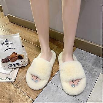 Winter Women Home Fur Slippers Fashion Faux Fur Warm Shoes Women Slip On Flats Woman House Slides Outdoor 37
