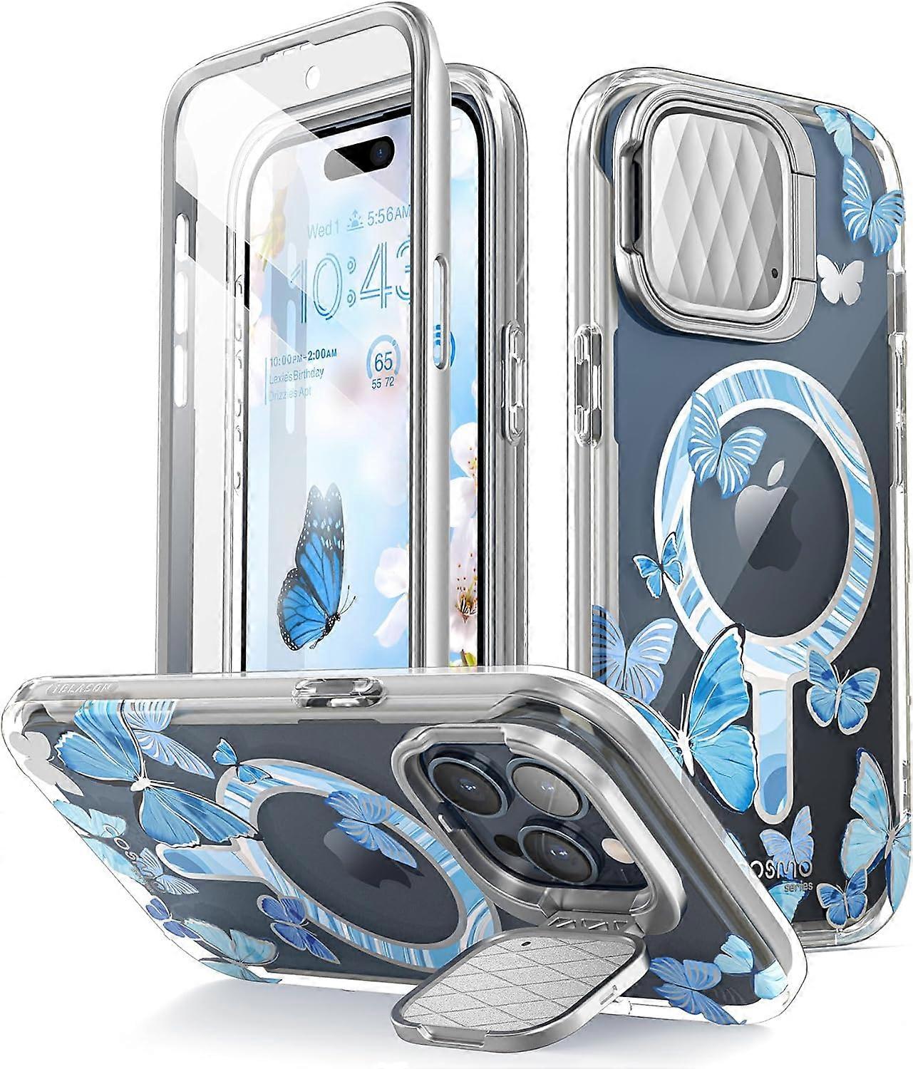 כיסוי Cosmo Mag ל-iPhone 15 Pro Max עם מעמד לכיסוי מצלמה, [תואם ל-MagSafe] דק מסוגנן Pro Bluefly