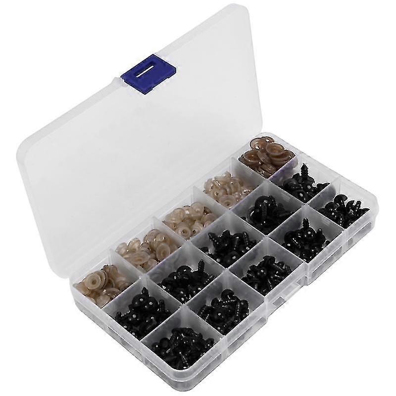 عيون السلامة مع غسالات ، 150 قطعة عيون دمية صغيرة عيون لعبة الحرفية تيدي بير عيون 6 مم / 8 مم / 9 مم / 10 مم / 12 مم ، عين بلاستيكية سوداء