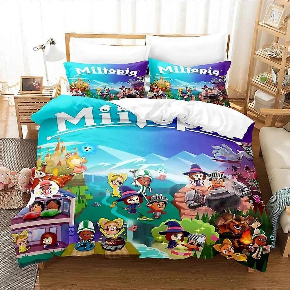 a2528 Lençóis CartoonMiitopia Conjunto de Cama Capa de Edredão Conjunto de Cama Capa de Edredão Fronha Edredom Meninos Adulto Conjunto de Cama de 3 Peças (1 Edredom