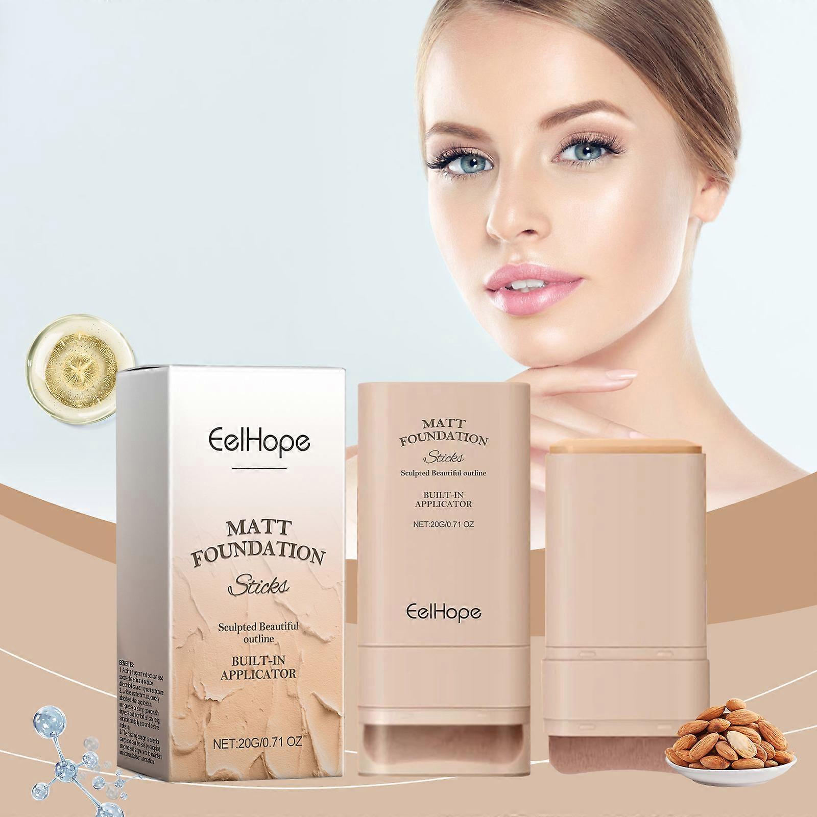 Matte Foundation Stick, Multi-Purpose Makeup Foundation Stick with Brush, Pimple Concealer, Portable Foundation for Dating