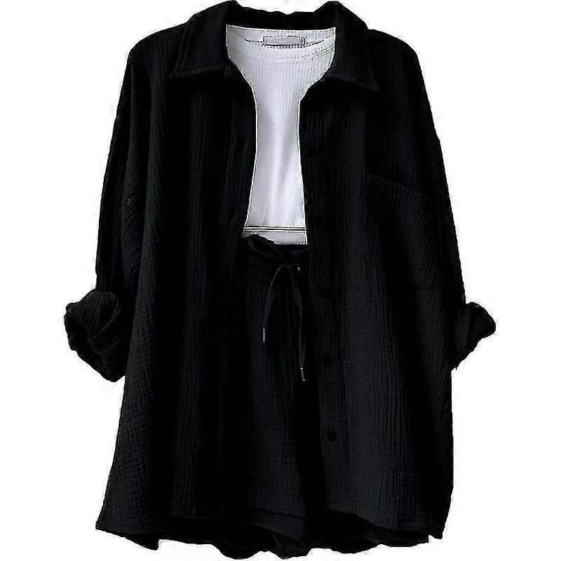 Da Donna 2 Pezzi Lounge Tuta Outfit Set Cotone Lino Camicia Alta Bassa E Cortonetto Casual Con Coulisse