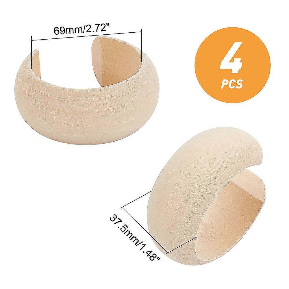 4Pcs Wood Wide Band Cuff Bangles Set Unfinished Plain Dome Open Bangles for Women Bisque Inner Diameter: 2-3/4 inch(6.9cm) 4Pcs/set
