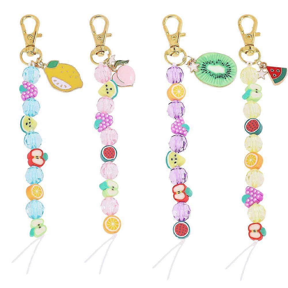 Fruit Polymer Clay & Acrylic & Alloy Enamel Locking Stitch Marker with Alloy Swivel Lobster Claw Clasps Mixed Color 150mm 4pcs/set
