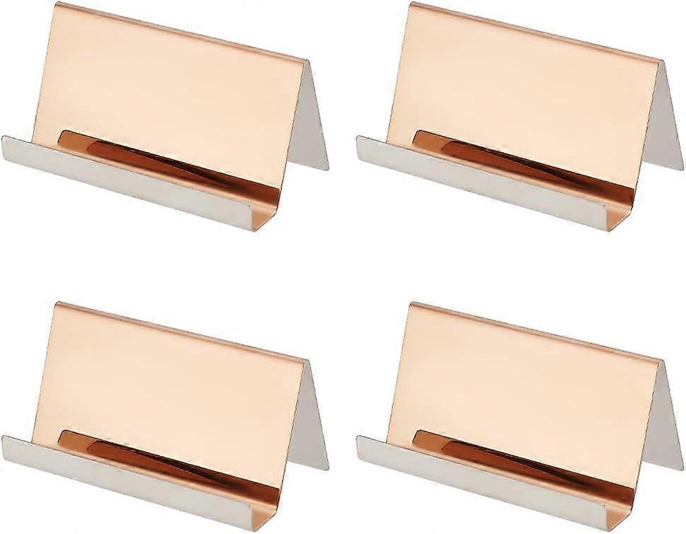 4 Pcs Metal Business Card Holder Rose Gold Modern Desktop Card Display Stainless Steel Name Card Rack Organizer Business Card Display Name Card Organi