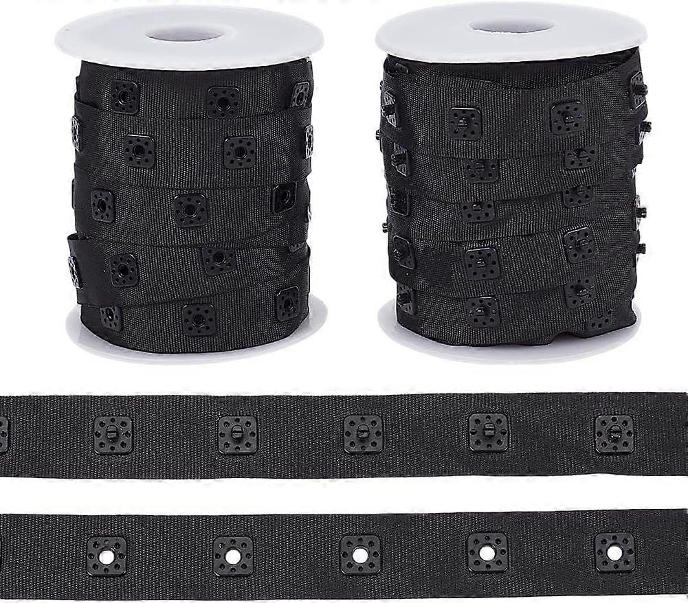 10 Yards/9.1m Black Sewing Snaps Tape with Square Press Buttons 17mm Wide Polyester Sewing Snap Button Tape Trim Snap with Press Button Replacement Ri