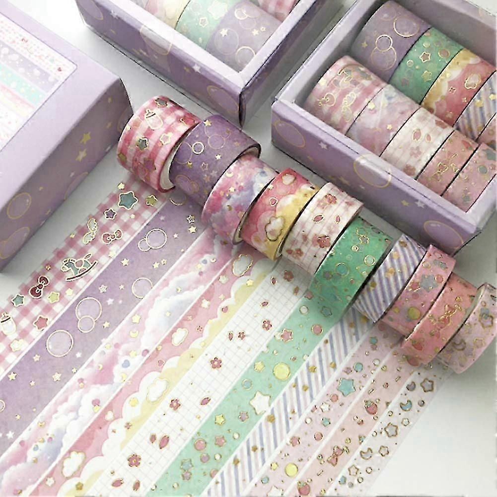 10 Rolls With 3 Sizes Blue Decorative Gold Foil Masking Tape