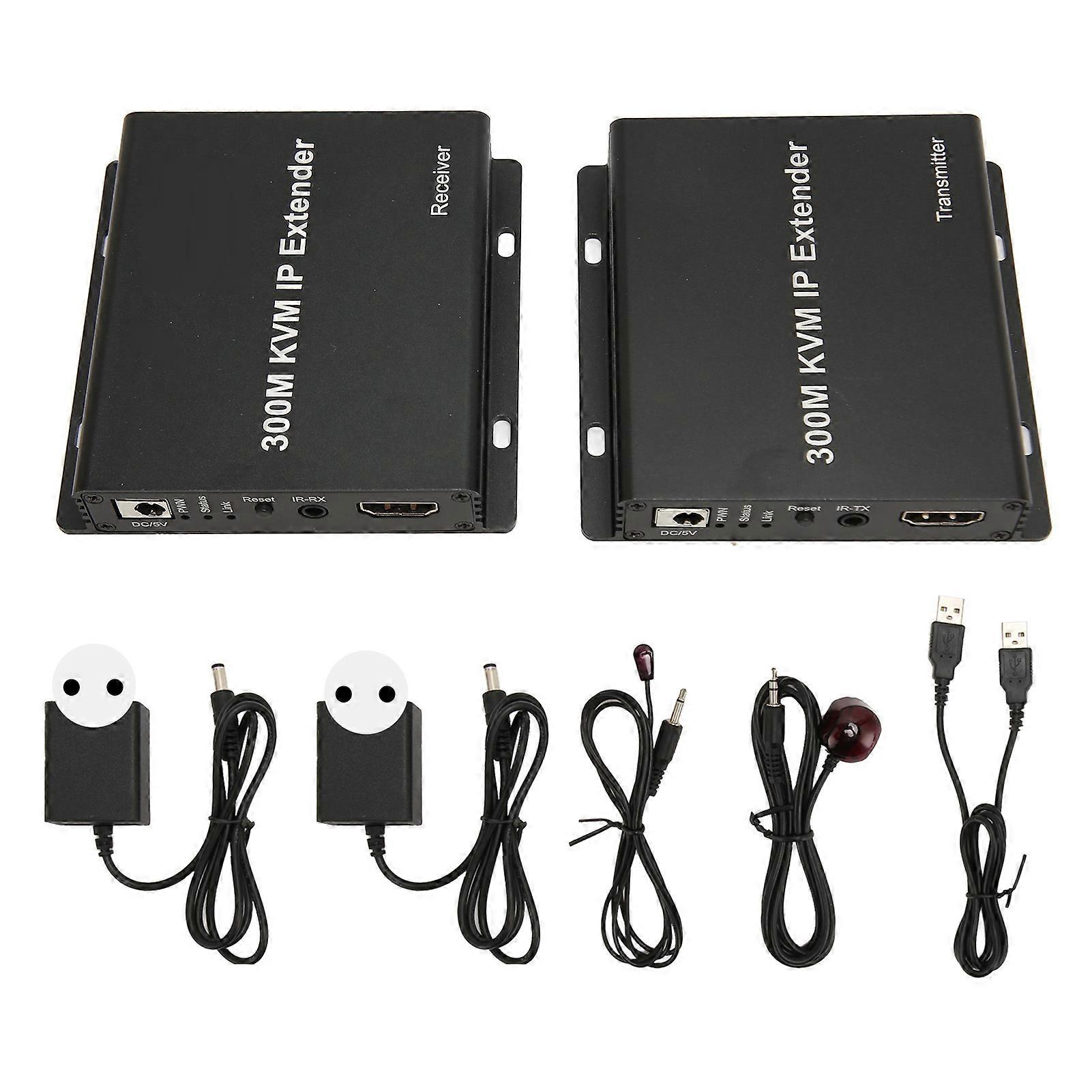300m KVM IP Extender 1080P HD Multimedia Interface Ethernet Extender with IR Function for PC DVD NVR 100‑240V EU Plug