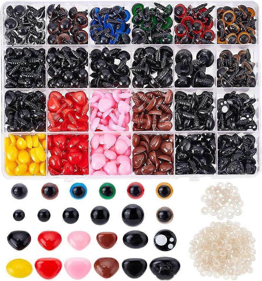 1040 Pcs Plastic Eyes and Nose Mixed Colours Teddy Bear Eyes Plush Animal Eyes with Spacers Craft Muppet Eyes and Nose for Puppets Craft Accessories P