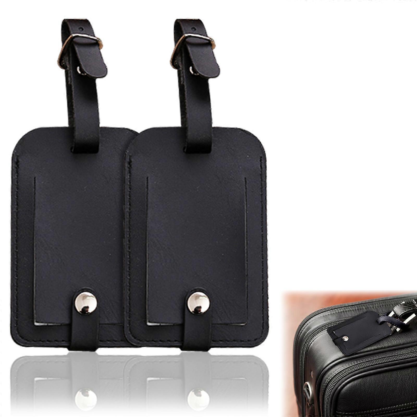 2pcs buckle leather luggage tag - black