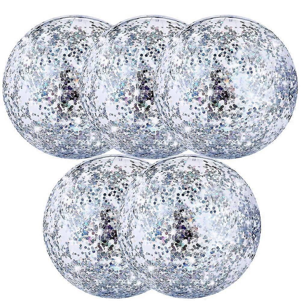 5 Pack med badebolde Kæmpe poolbolde Kæmpe Flash Oppustelige badebolde Swimmingpool Vand Strandlegetøj - Sølv