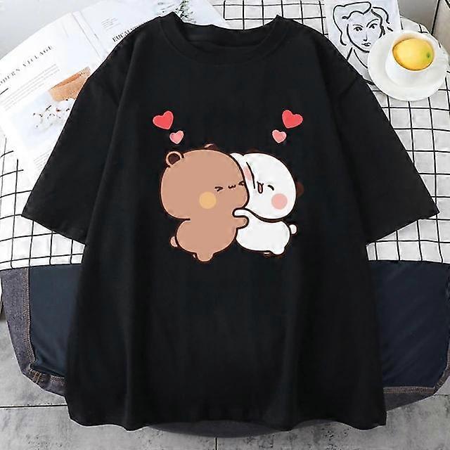 Tričko s kresleným medveďom Panda, Bubu a Dudu, roztomilé tričká, 100% bavlna, dievčenské tričká s krátkym rukávom a potlačou, O-výstrih, kawaii topy, Ulllzang, ležérne