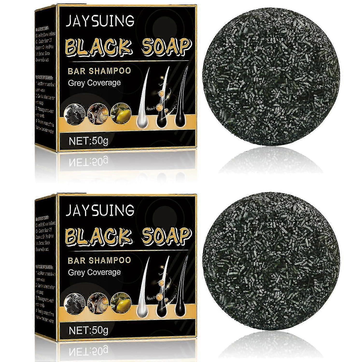 Jaysuing sort sæbe til hår, sort sæbe bar, grå dækning bar shampoo, sort hår sæbe bar til mænd og kvinder (1 stk) mengying