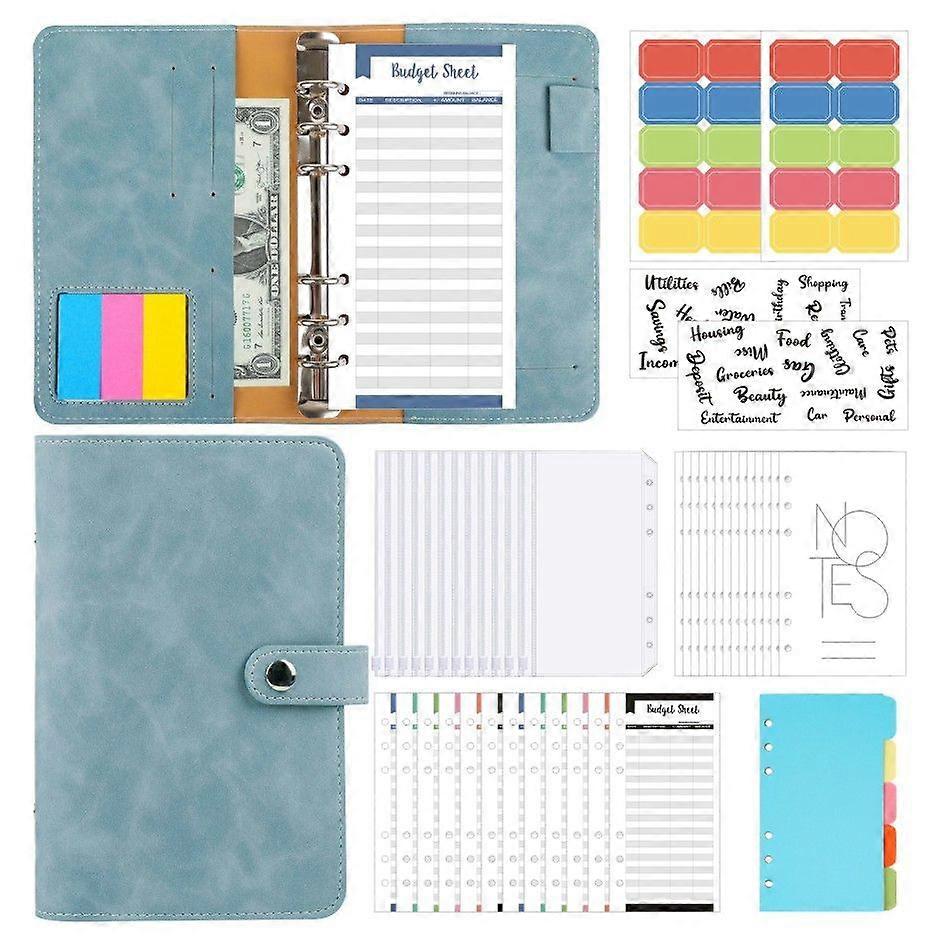 1 set of A6 adhesive retro PU soft leather notebook cash budget manual creative bookkeeper (light blue)
