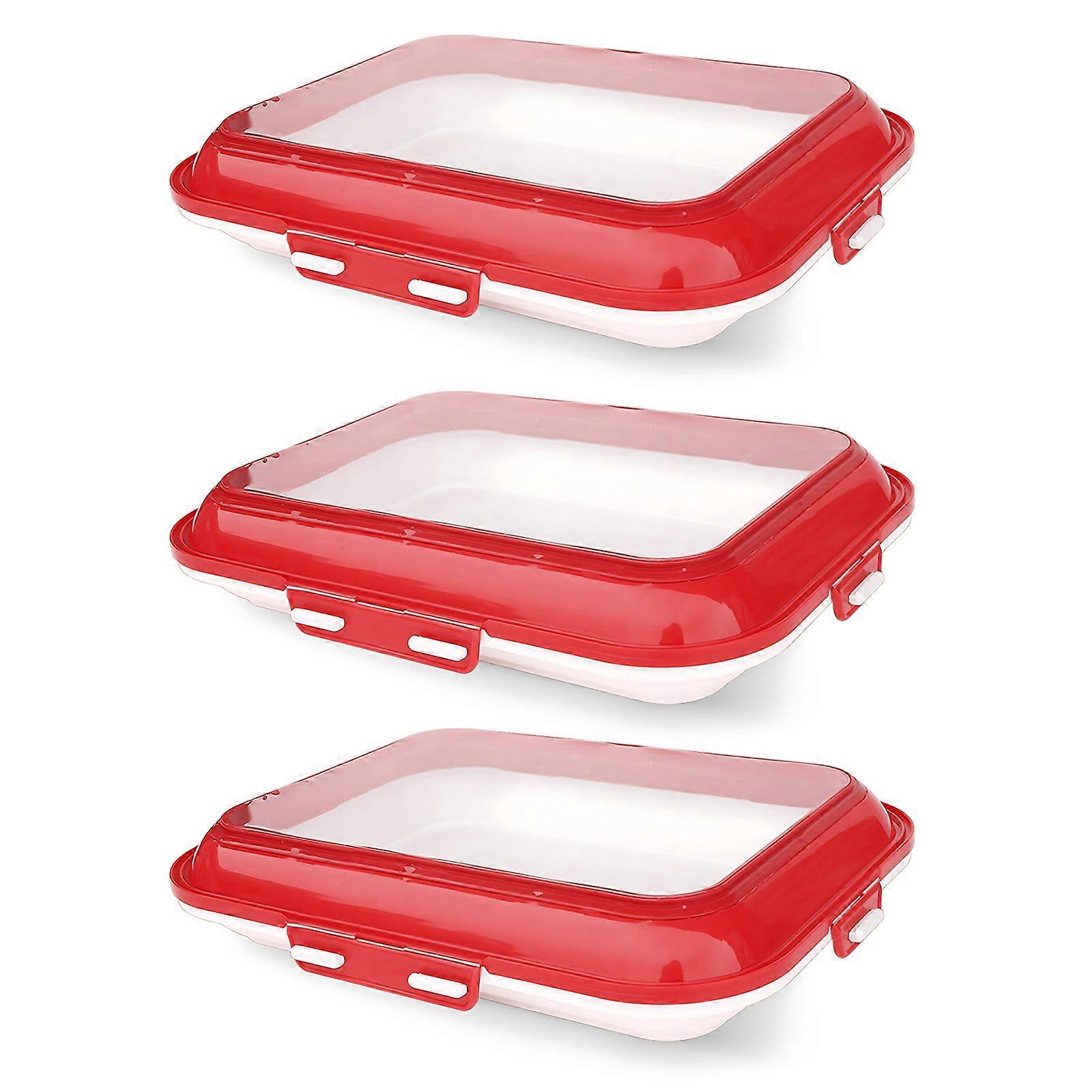3 Pack Stackable Food Storage Tray with Stretch Cover Two Ways Use Save Space and Keep Food Fresh Reusable Dishwasher and Freezer Safe Durable Food Gr