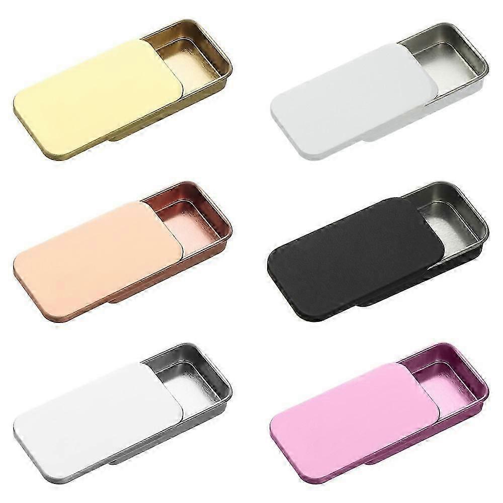 2pcs Metal Rectangular Empty Mini Tin Box Bins Jar Hinged Portable Containers Small Storage Tinplate Push Organizer Candy Pill Cases
