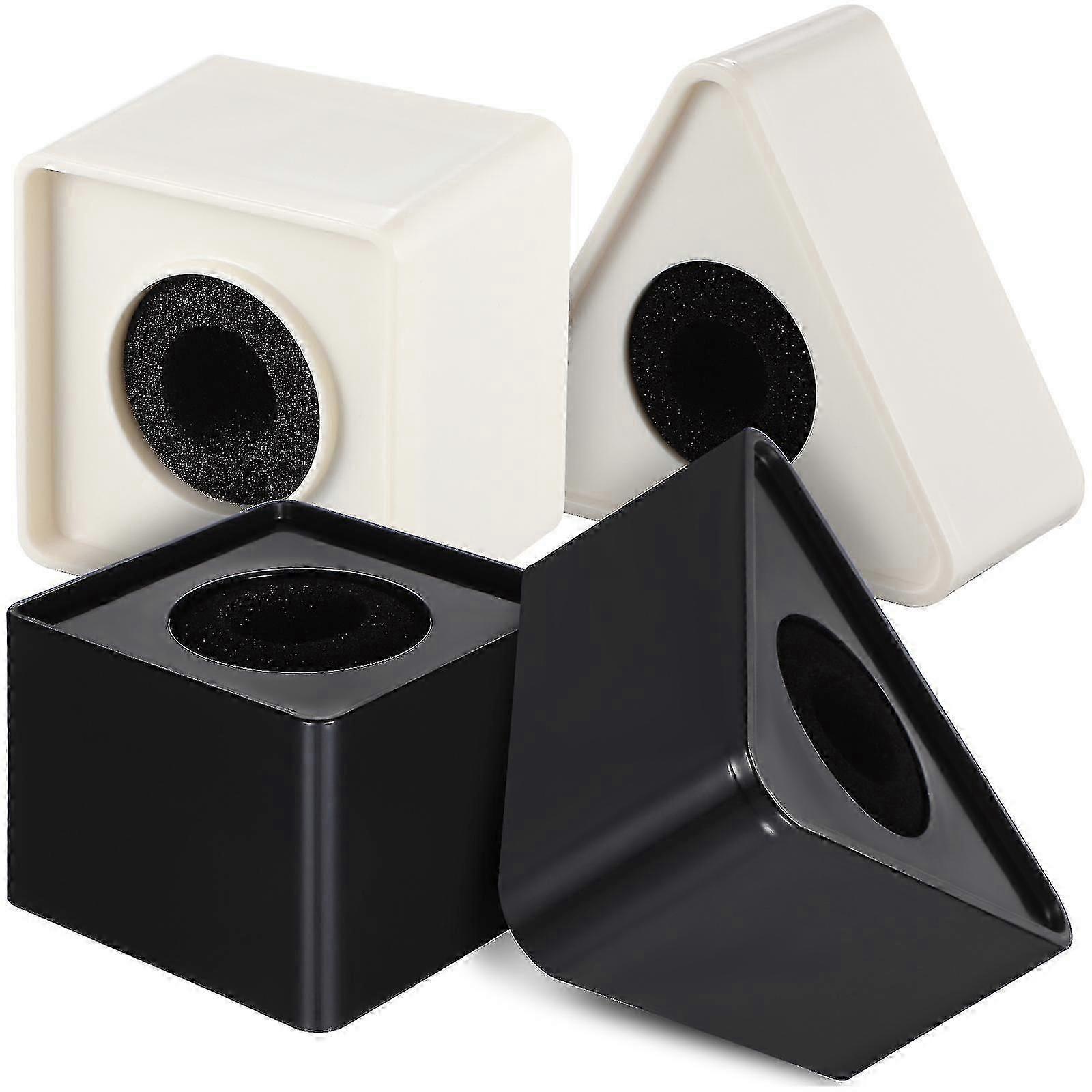 3D Microphone Logo Cube Stand with White Square Base, Modern Design for Studio