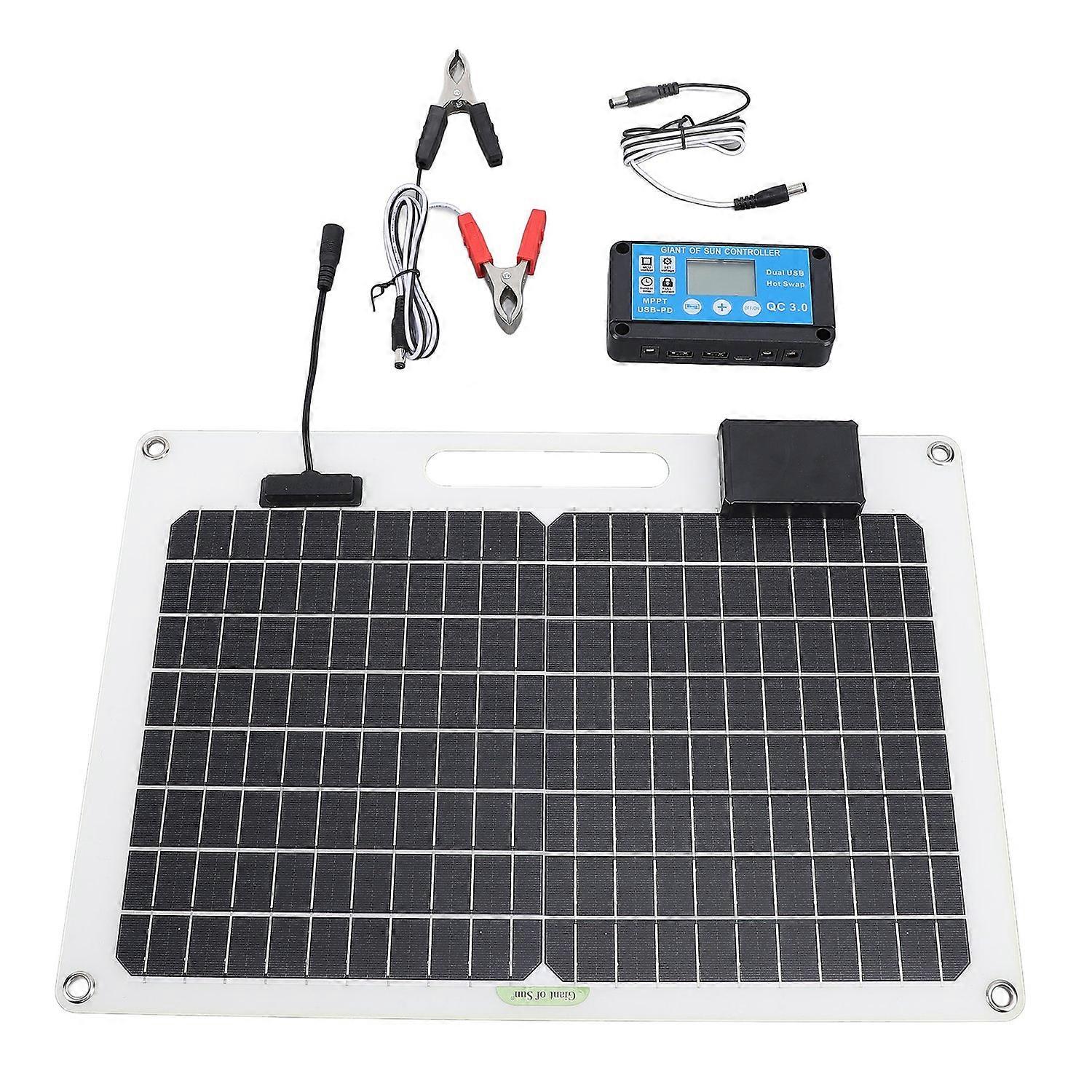Solar Panel Battery Charger 100W Monocrystalline Silicon 12V 24V Dual USB 100A Controller with Power