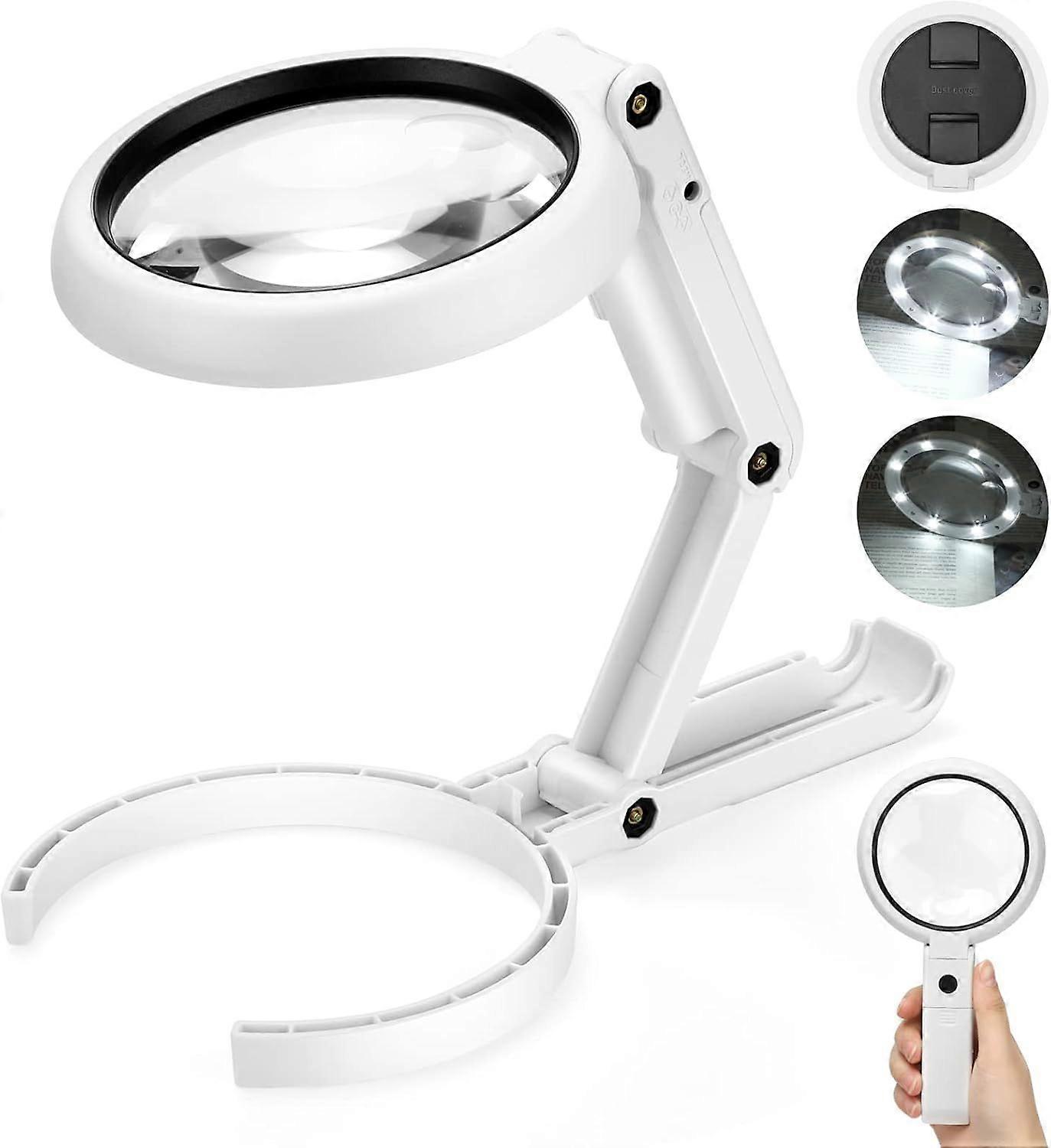 22X 10X Magnifying Glass with Light and Stand, 3.35INCH Large Foldable Handheld Magnifying Glass with Dimmable 8 LED, Hands Free Lighted Desktop Magni