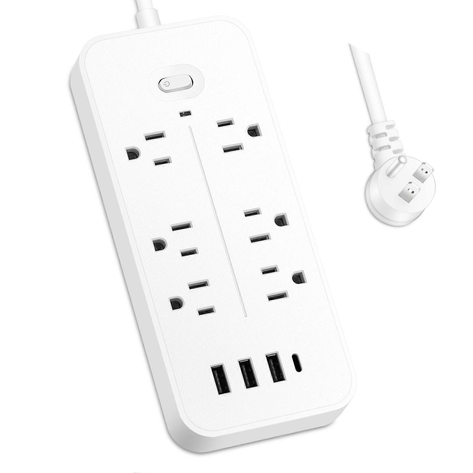 Compact Charging Solution, Flat Plug Extension Cord with Smart Charging Technology, 6 Outlets and 3 USB Charger Ports Including 1 USB C, Ideal for