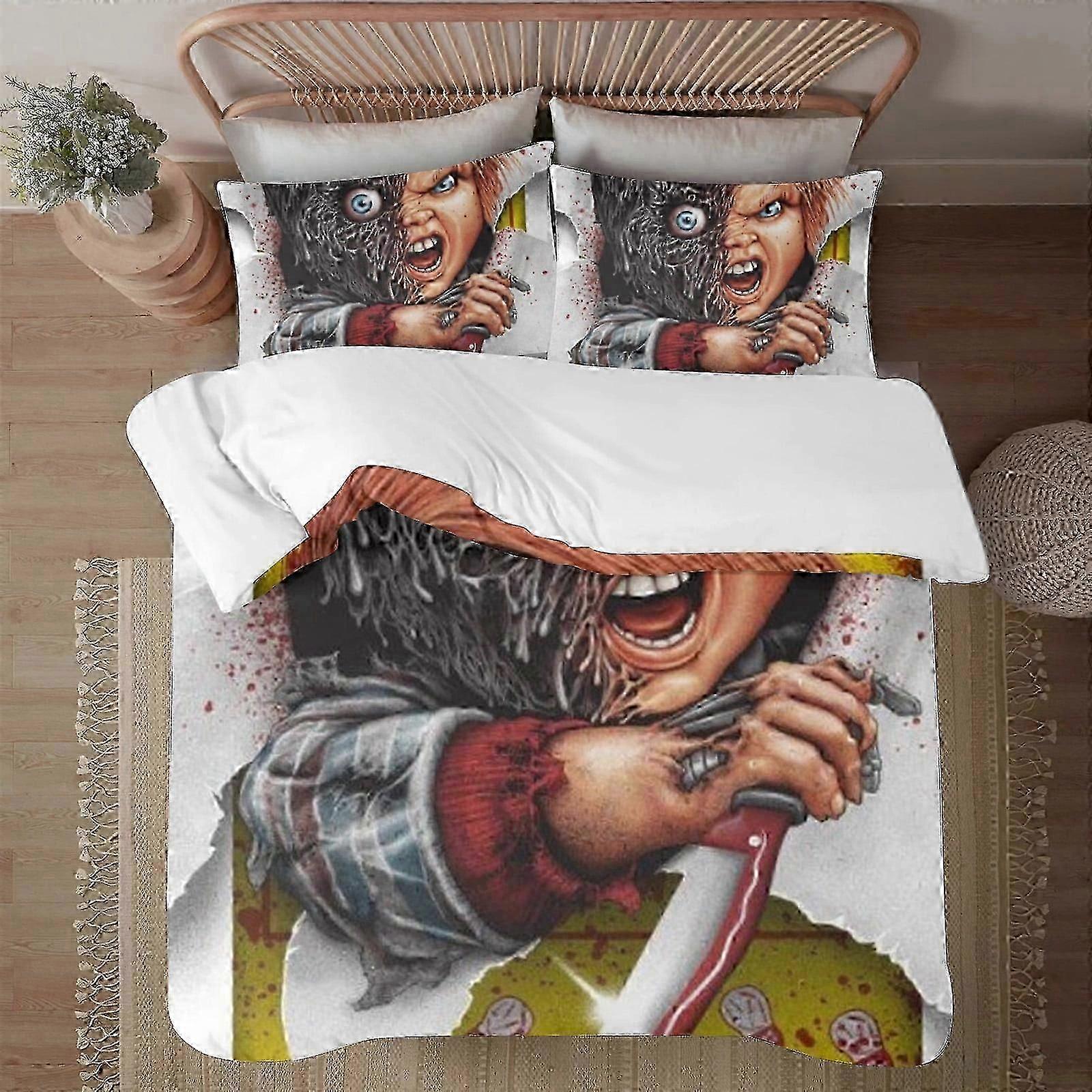 v2053 Lençóis Halloween Chucky SoftConjunto de Capa de Edredom Impresso em 3D com Capa de EdredomConjunto de 3 Peças Inclui Fronhas e Capa Mhine (1 Duv