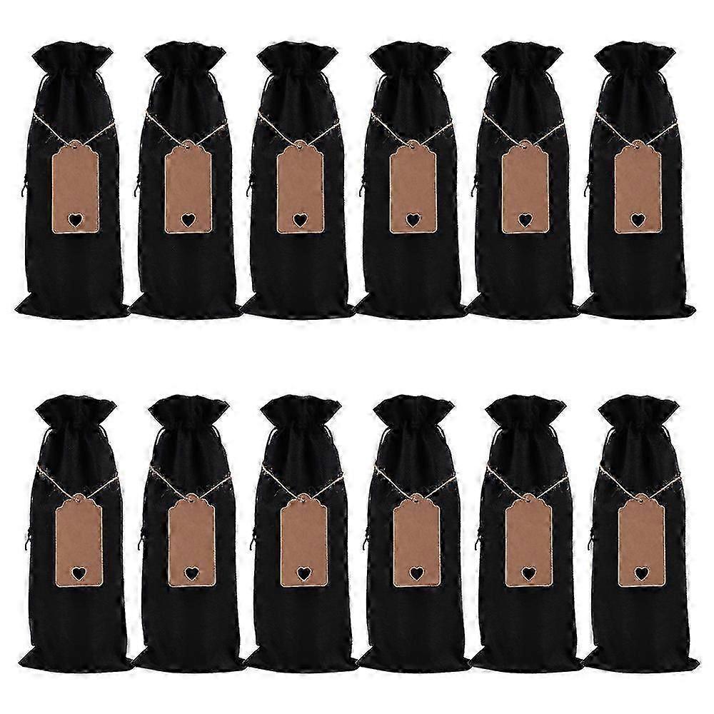 12-pack Reusable Linen Drawstring Wine Bottle Bags With Blank Labels (khaki)