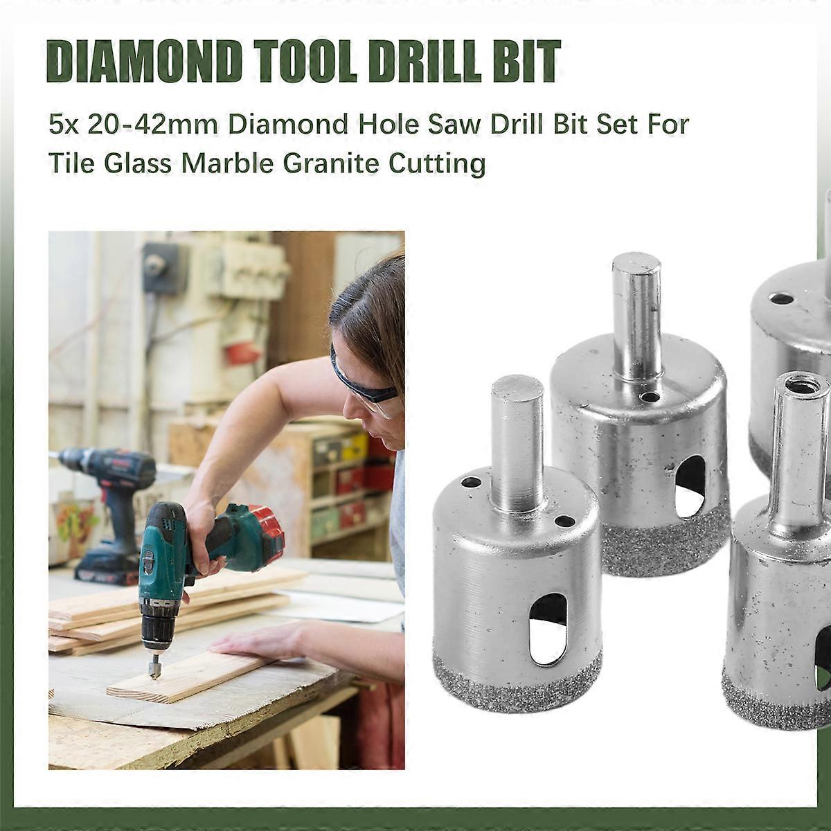 5x 20-42mm Diamond Hole Saw Drill Set For Tile Cutting