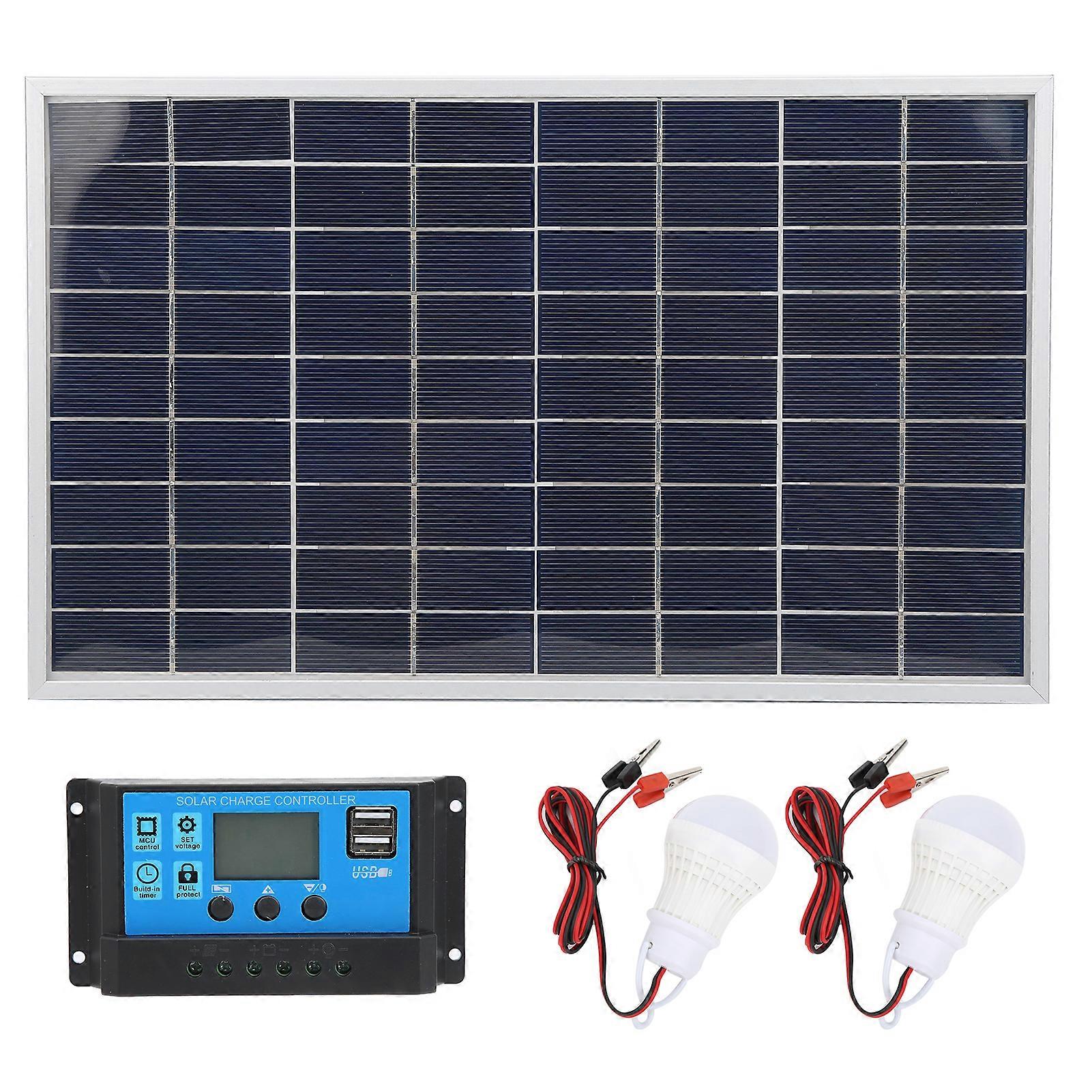 Polycrystalline Solar Panel Kit - PWM Controller, Dual USB, LED Bulbs, Portable & Efficient