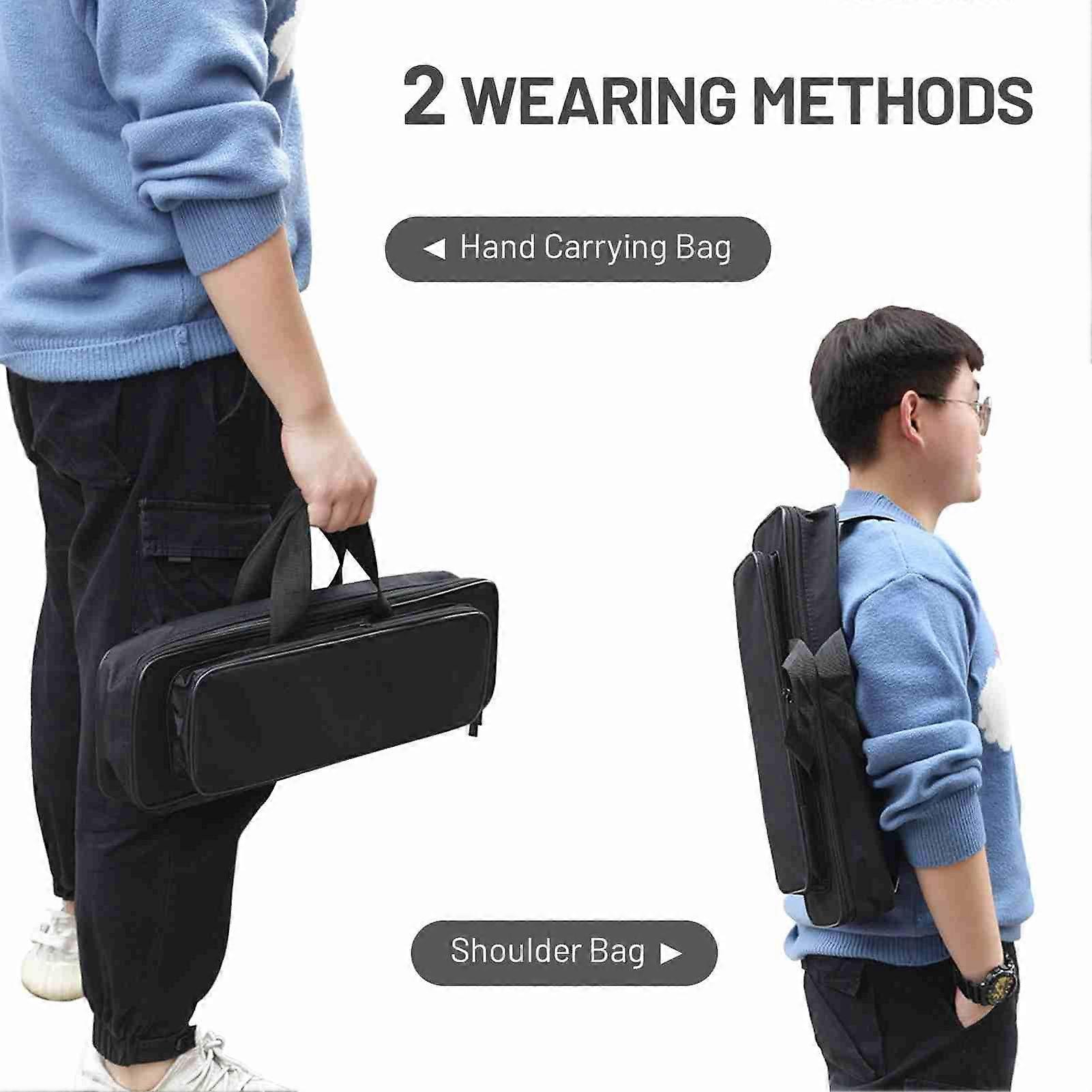 Portable and water-resistant fishing rod storage bag made of 600D Oxford fabric with carrying handle and adjustable shoulder strap.