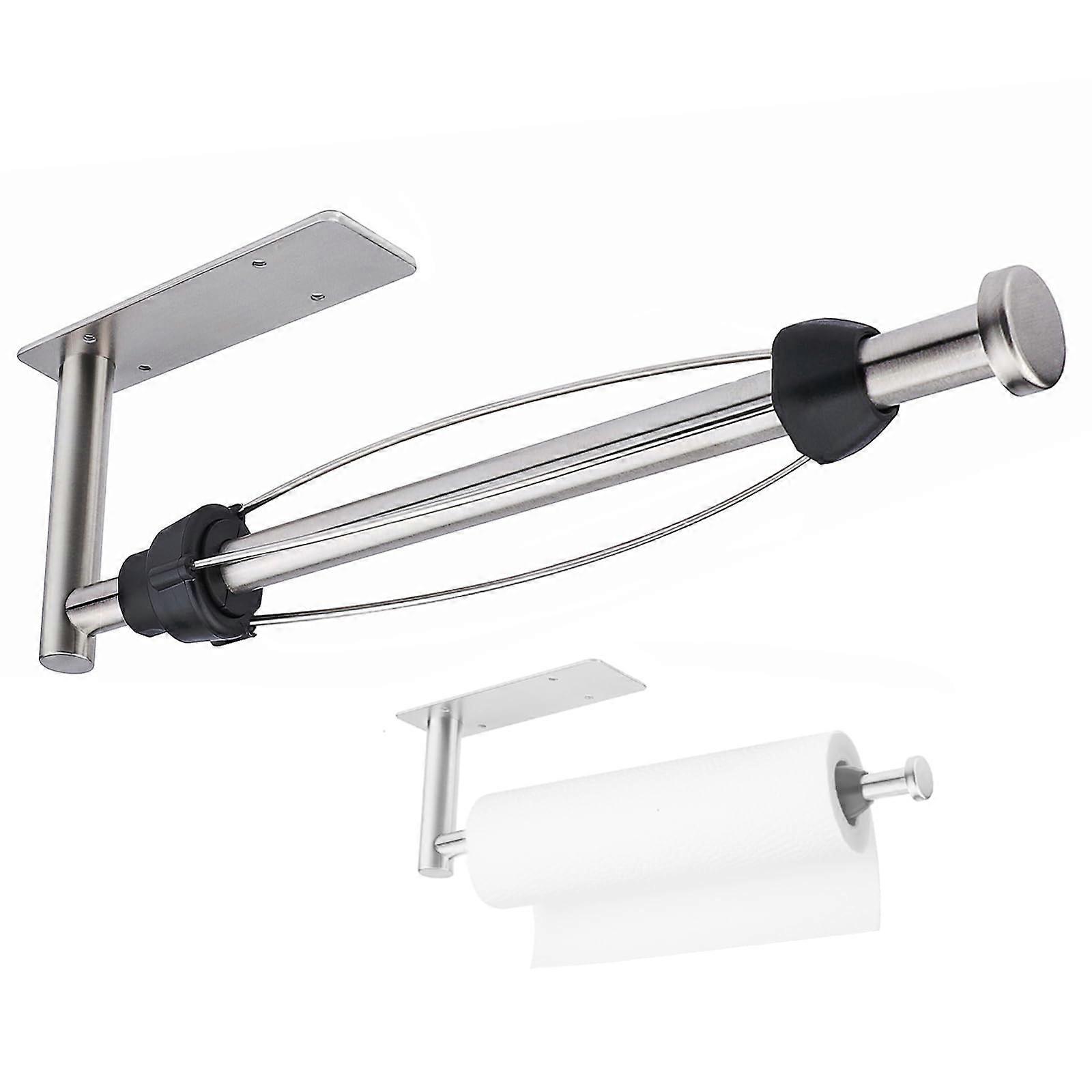 Paper Towel Holder, Single Hand Operable Under Cabinet Wall Mount with Damping Effect for Kitchen, Silver