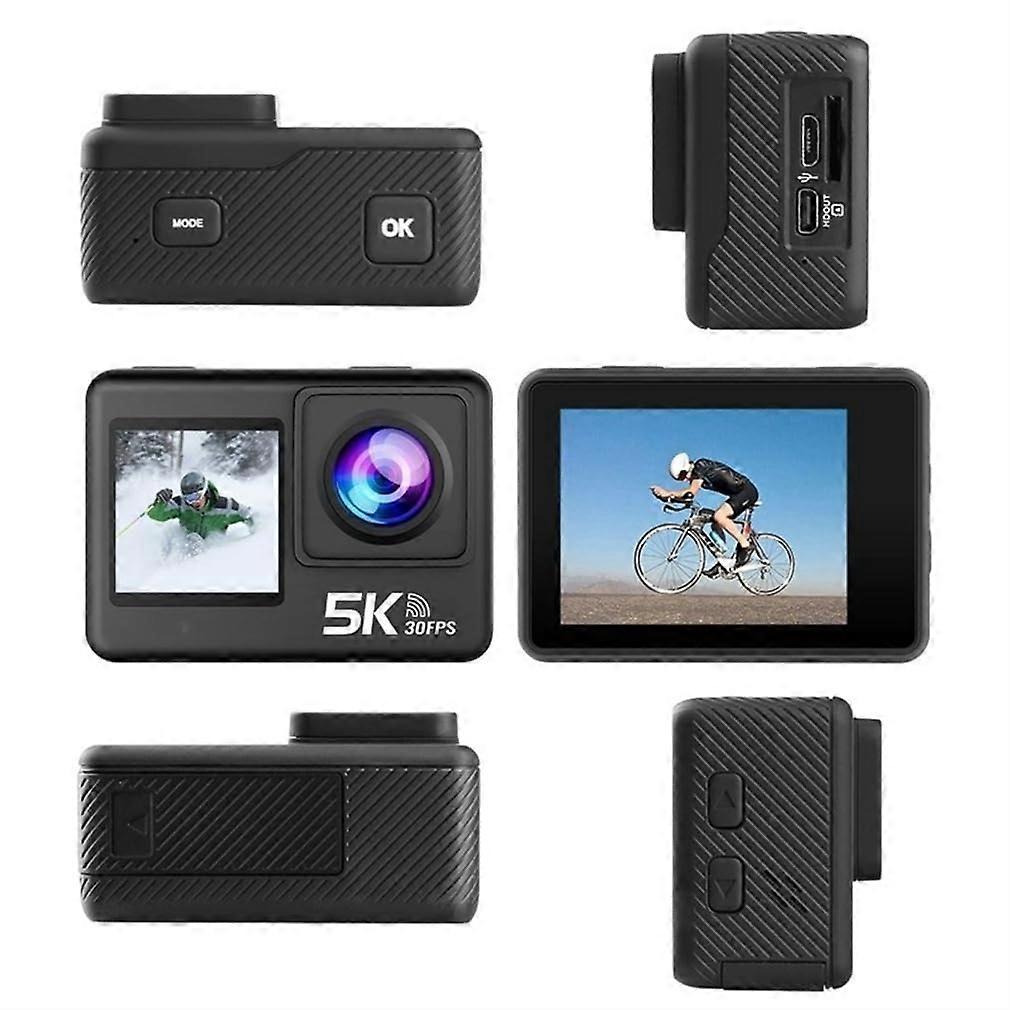 5K/30Fps Action Camera, Support External Microphone Vlog Camera, EIS Anti-Shake and Front Rear Two-Tone Screen, for Cycling Diving
