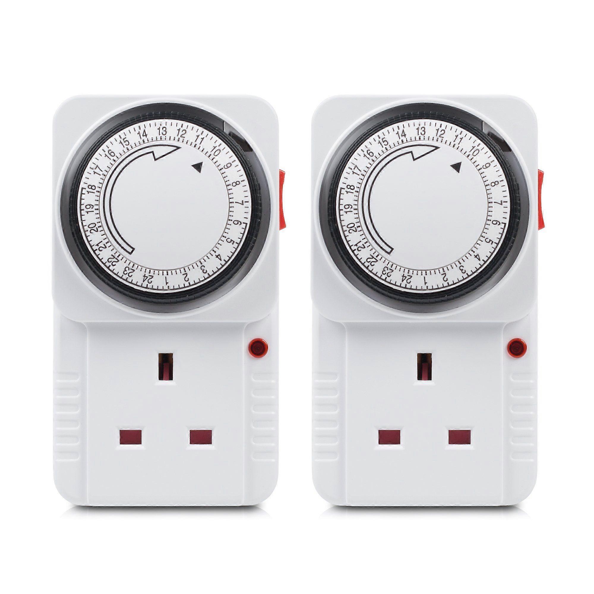 24 Hour Programmable Mechanical Timer Plug Switch, Energy Saving UK Plug-in Indoor Timer Socket for Lights and Appliances (2 Pack)