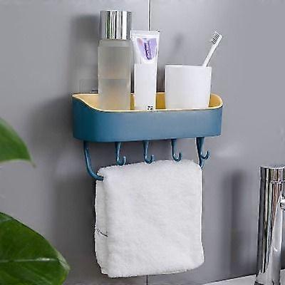 Bathroom Shelf Kitchen Plastic Wall Shelf with Hook for Kitchen Bathroom (Blue + Yellow)