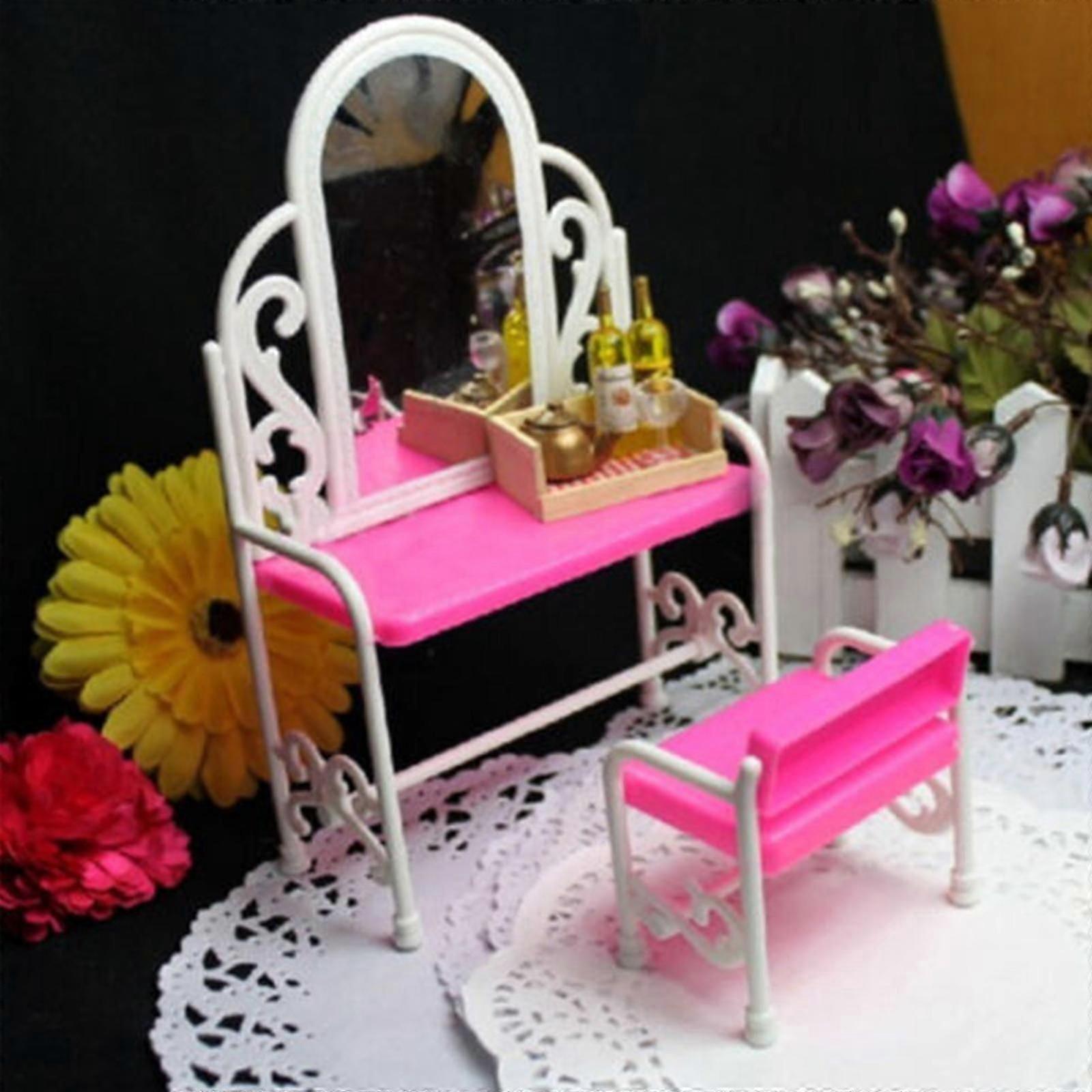Dolls Furniture Play House Pink Bed Table Chair Set Bedroom Kits New Toys