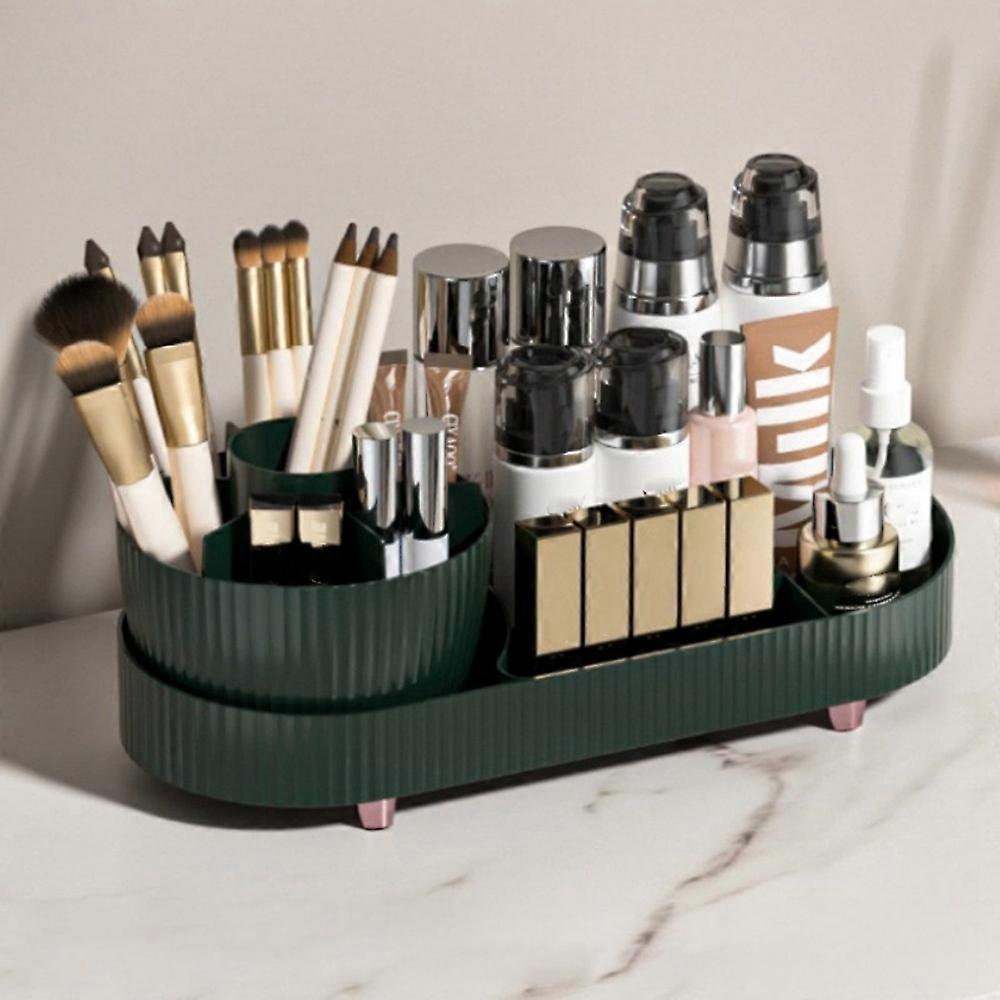 Rotating Makeup Organizer Vanity Cosmetic Brush Holder 360 Degree Spin Storage Box without Lid - Bla