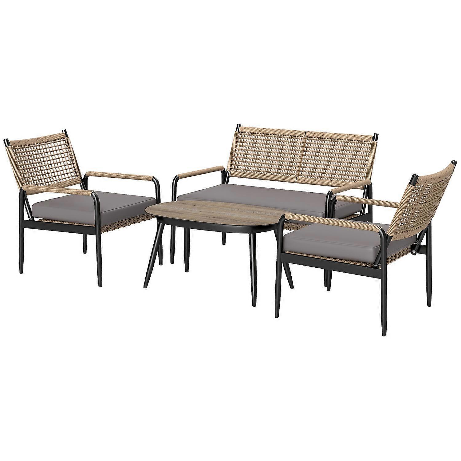 Poly rattan garden furniture set lounge set with 2 sofa chairs glass table cushions weatherproof seating area